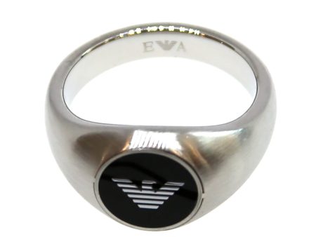 Armani Men S Ring Stainless Steel Silver With Black Circle On Top & Brand Logo Size 11.5 For Sale