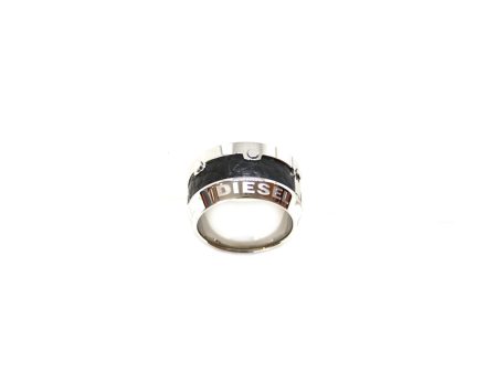 Diesel Men s Ring Stainless Steel With Black Leather In The Middle Size 8 Supply