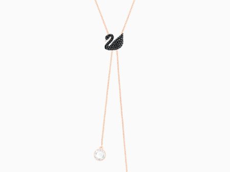 Swarovski Iconic Swan Y Necklace Black Rose-Gold Tone on Sale