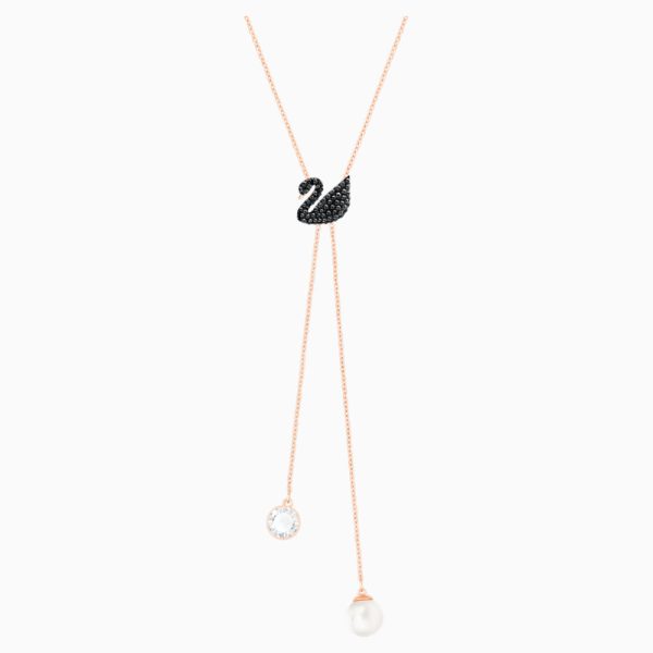 Swarovski Iconic Swan Y Necklace Black Rose-Gold Tone on Sale