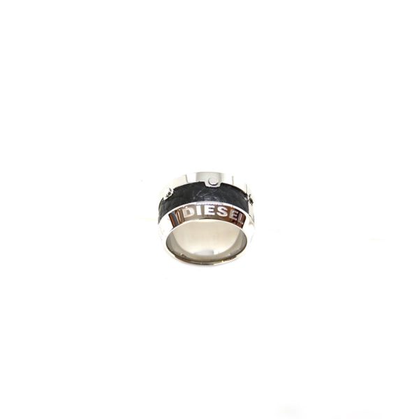 Diesel Men s Ring Stainless Steel With Black Leather In The Middle Size 8 Supply