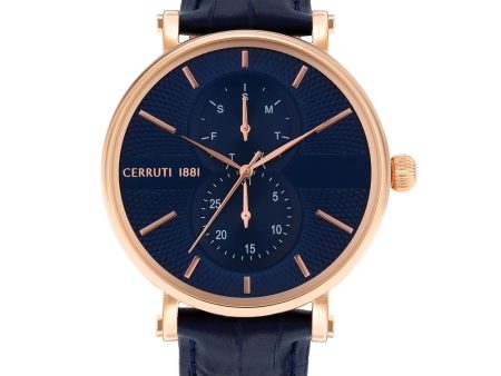 Cerruti Men s Watch With Blue Dial And Blue Leather Strap on Sale