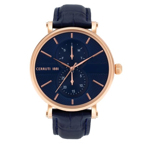 Cerruti Men s Watch With Blue Dial And Blue Leather Strap on Sale