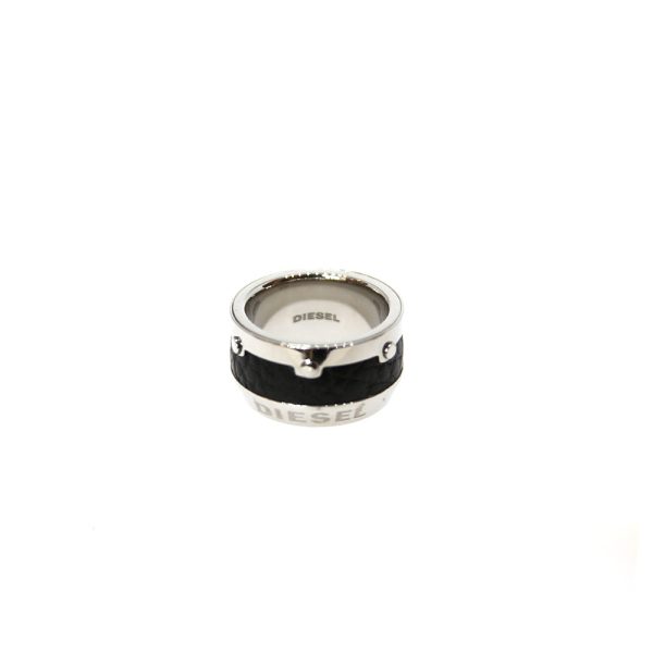 Diesel Men s Ring Stainless Steel With Black Leather In The Middle Size 8 Supply