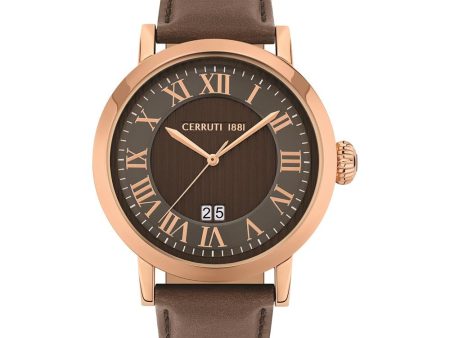 Cerruti Men s Watch With Rose Gold Case And Brown Dial & Leather Strap on Sale