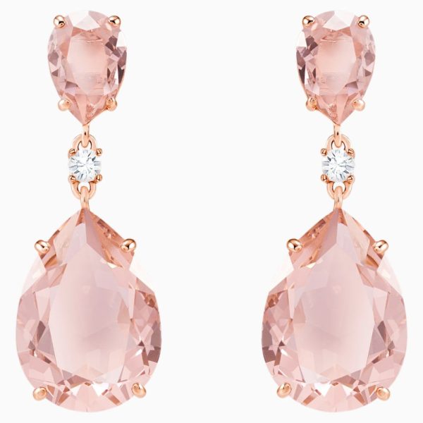 Swarovski Vintage Drop Pierced Earrings Pink Rose-Gold Tone Cheap