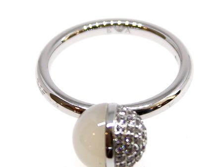 Emporio Armani Ladies Ring Sterling Silver Wtih Zircon & Pearl, Silver Color Online