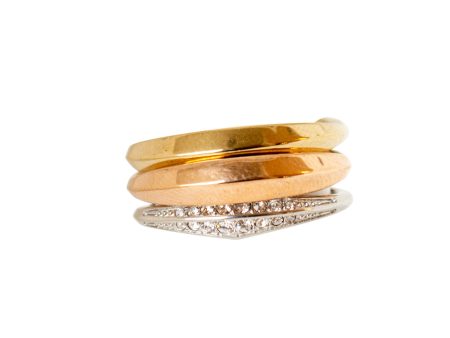 Fossil Ring Steel With Zircon, 3 In 1 With Tri Ip Rosegold, Ip Gold & Silver Size 9 Online Sale