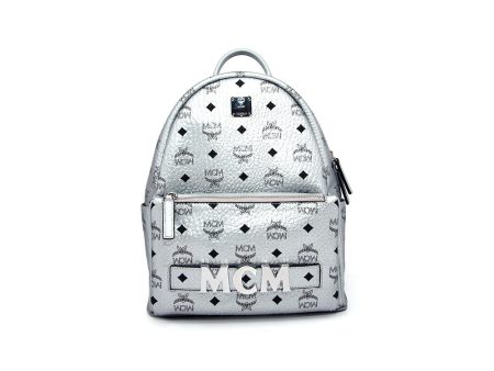 MCM Trilogie Stark Backpack Berlin Silver For Cheap